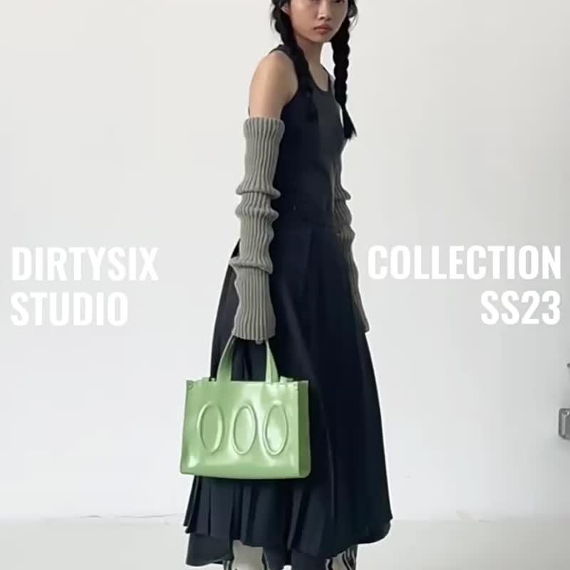 萊姆綠色 OOSS中號 光澤牛皮出街通勤size購物袋 手提單肩斜背包 - 侧背包/斜挎包 - 真皮 绿色