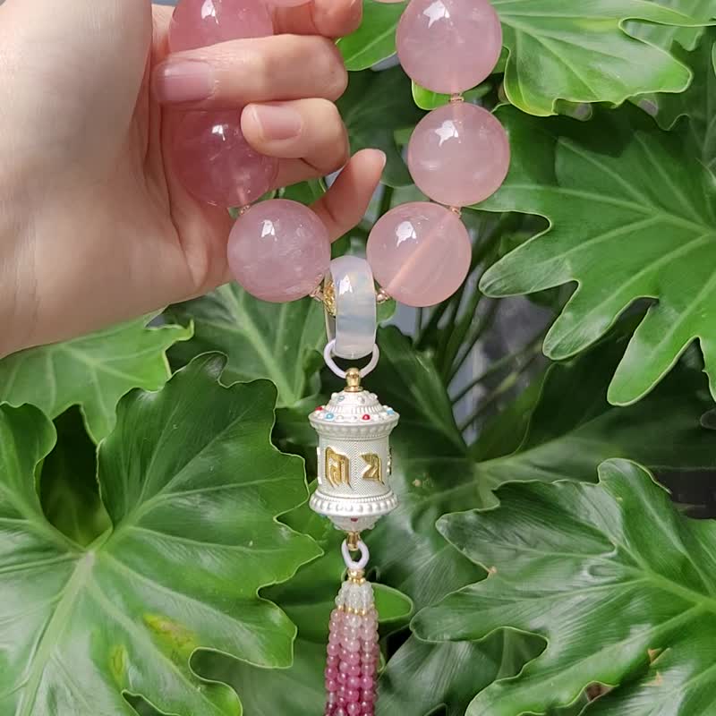 星光粉晶 收藏等级 六字真言 转经轮 玛瑙 碧玺 大宝石手链 单品 - 手链/手环 - 宝石 粉红色