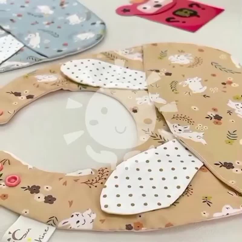 定制 - 兔耳造型口袋兜 - 手作六层纱围兜 / 红包围兜 / 口袋兜 - 围嘴/口水巾 - 棉 粉红色
