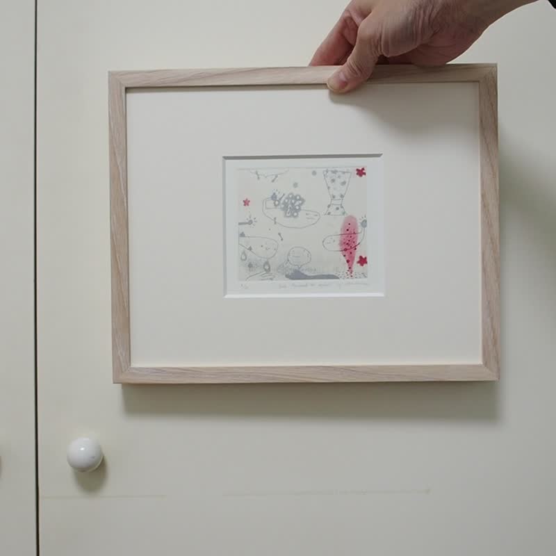 Copperplate engraving [look forward to april] Framed Gampi printing - 海报/装饰画/版画 - 纸 银色