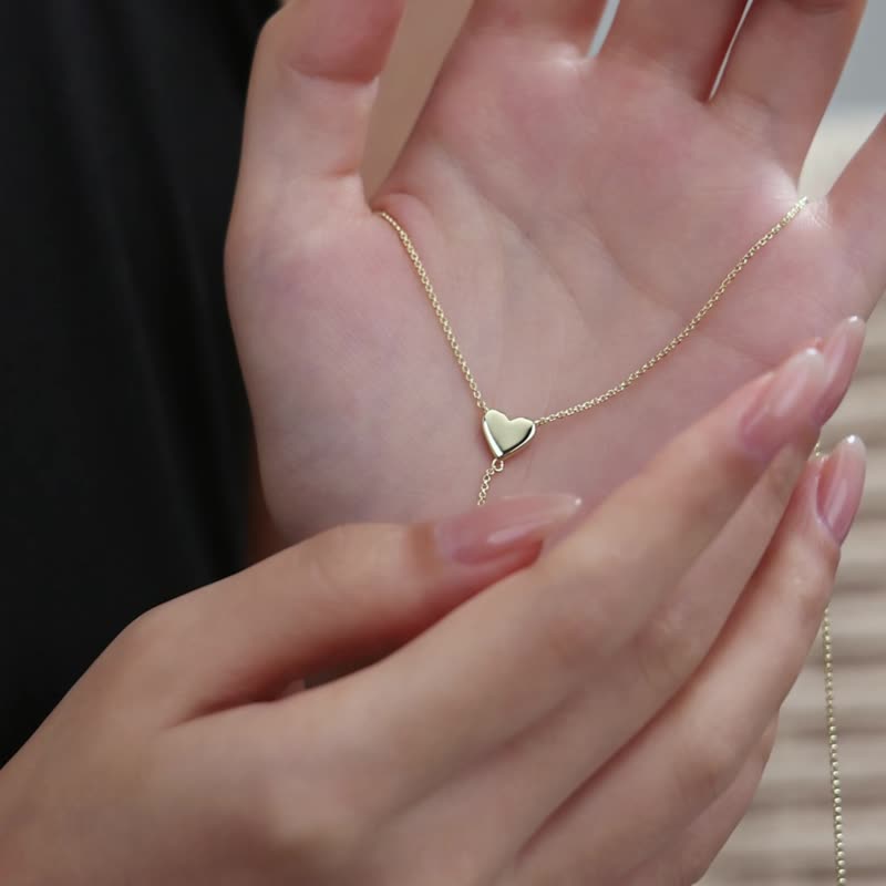 爱心垂坠感纯银锆石项链 - 项链 - 纯银 金色