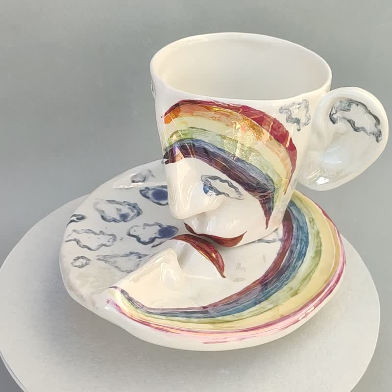 茶杯碟套装吻陶瓷艺术品超现实主义脸杯瓷器套装 - 茶具/茶杯 - 瓷 多色