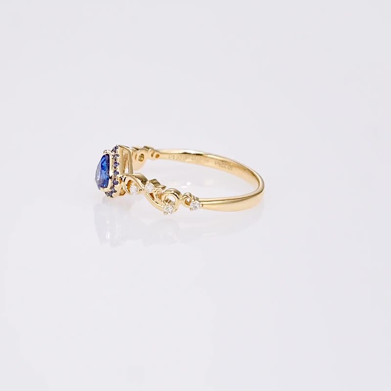 巴洛克古典莨苕叶天然石彩色刚玉18k金红宝石戒指蓝宝石戒指 - 戒指 - 宝石 蓝色