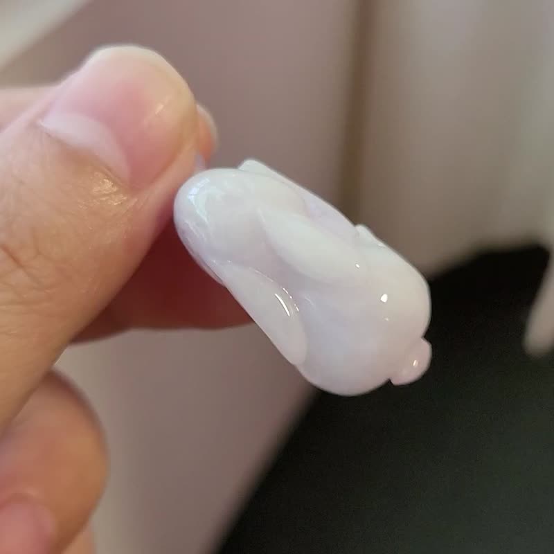亲翠 天然翡翠 白冰纯润美型垂耳兔项链 | 好评第N弹 - 项链 - 玉石 白色