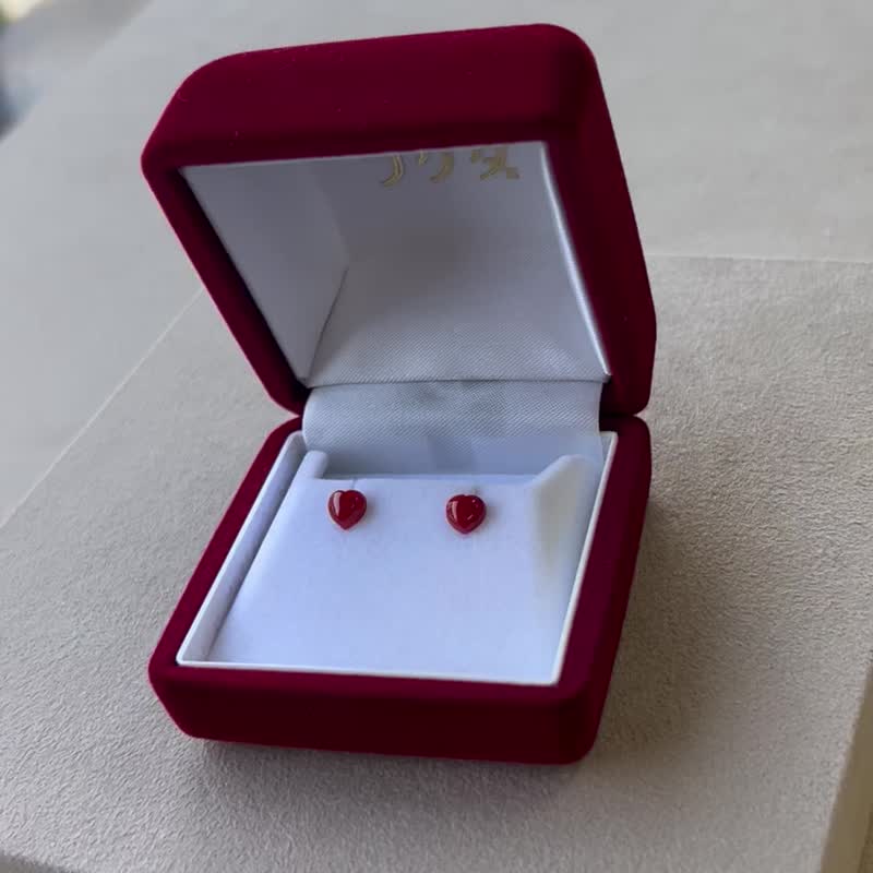 18K 红珊瑚心形耳环 日本制造 耳针 轻珠宝 送礼小物 18k金耳环 - 耳环/耳夹 - 贵金属 