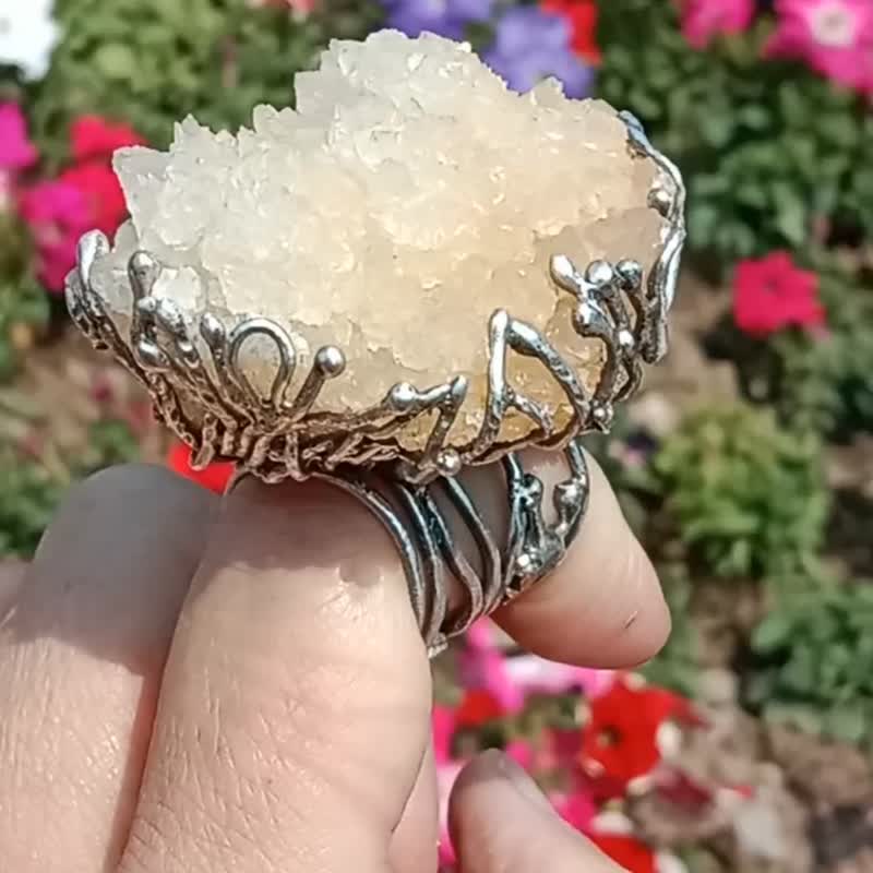 霰石原矿手工银戒纯银戒指~** 关系 **~ Aragonite Silver Ring - 戒指 - 纯银 