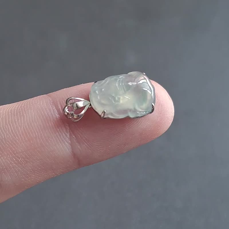 冰种翡翠貔貅戒指面吊坠 | 天然缅甸翡翠玉器 | 通体18k金镶嵌 - 锁骨链 - 玉石 透明