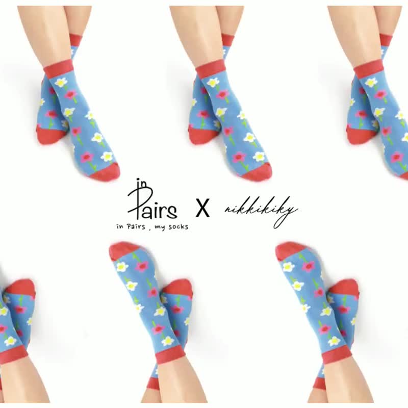 In Pairs 联名款 Blue Daisies Socks - 袜子 - 棉．麻 多色
