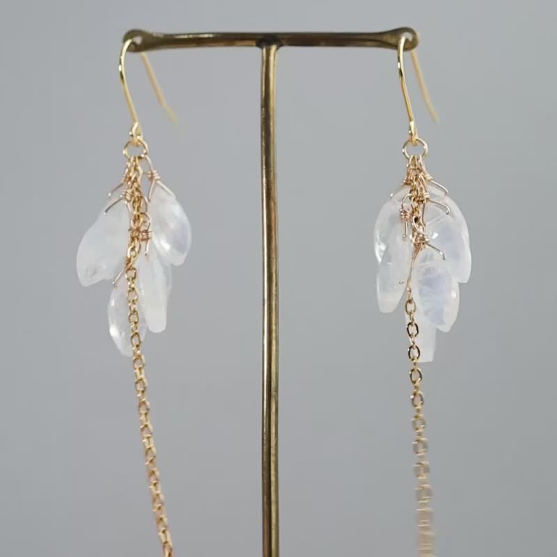 白拉长石悬垂耳针耳夹不锈钢 - 耳环/耳夹 - 石头 白色