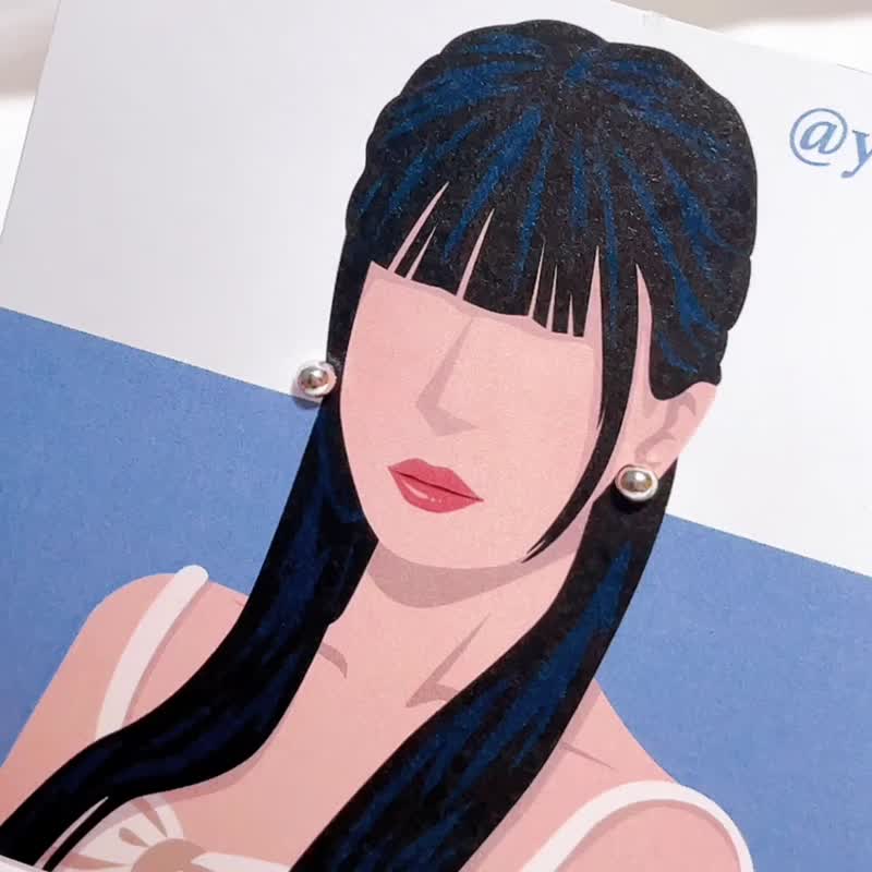 yitiart 气质圆珠耳环 针式耳环 似颜绘 定制情人节礼物 - 耳环/耳夹 - 其他金属 银色