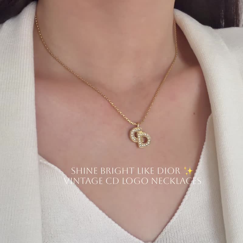 中古正品 Christian Dior 迪奥经典水钻 CD Logo 金色项链 颈链 - 项链 - 其他金属 金色