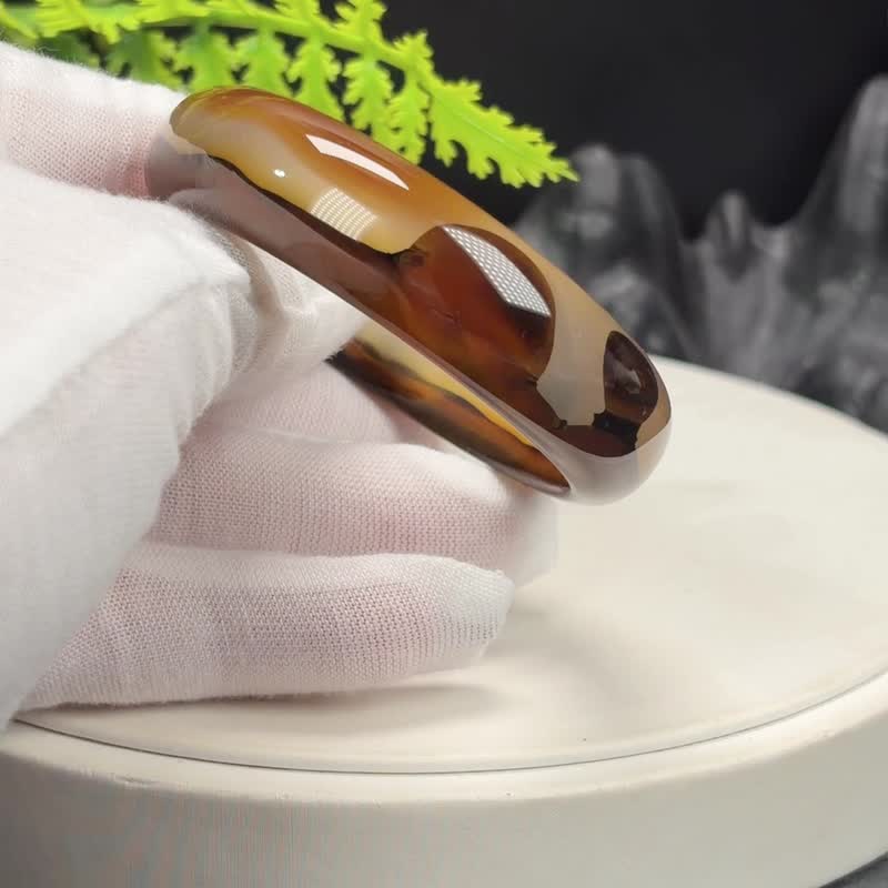 渐变红 景观玛瑙手镯 48MM 高冰起光聚宝盆山水画玉髓手环 小圈口 - 手链/手环 - 半宝石 红色