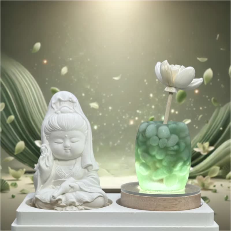 小夜灯 净念开运水晶香氛灯座系列 疗愈系公仔 宝瓶观音水晶夜灯 - 香薰/精油/线香 - 水泥 白色