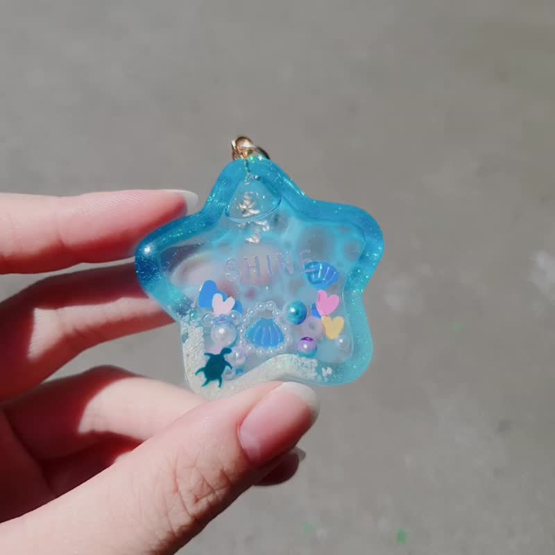 定制化 钥匙圈 吊饰 流沙 摇摇乐 海洋 星星 海边 礼物 毕业礼物 - 钥匙链/钥匙包 - 树脂 蓝色