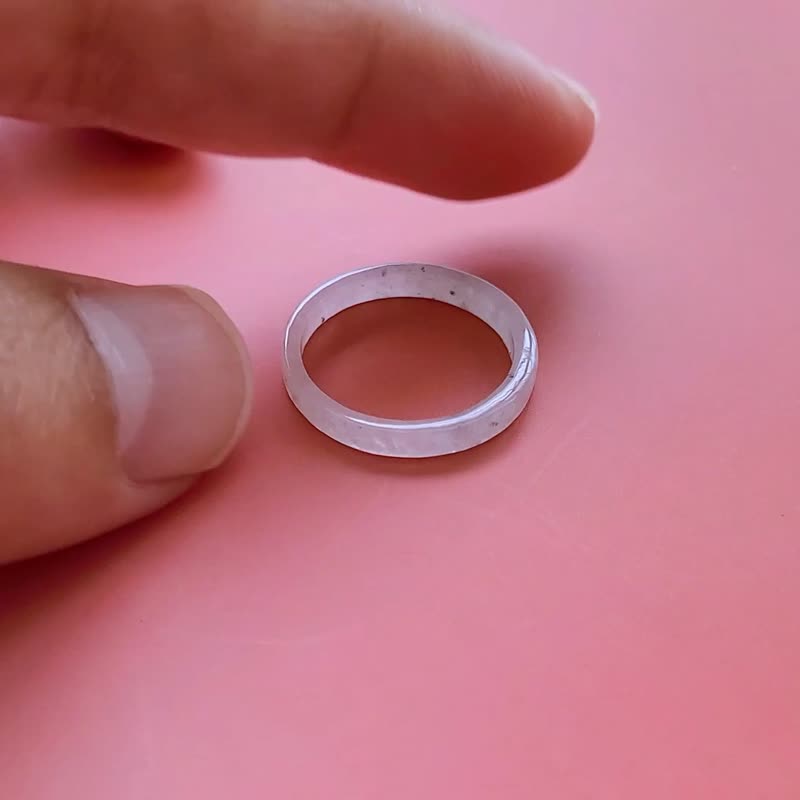 【亲翠】天然翡翠 冰莫西沙撒乌鸡美人条方戒手指镯8.5号戒圈 F款 - 戒指 - 玉石 白色