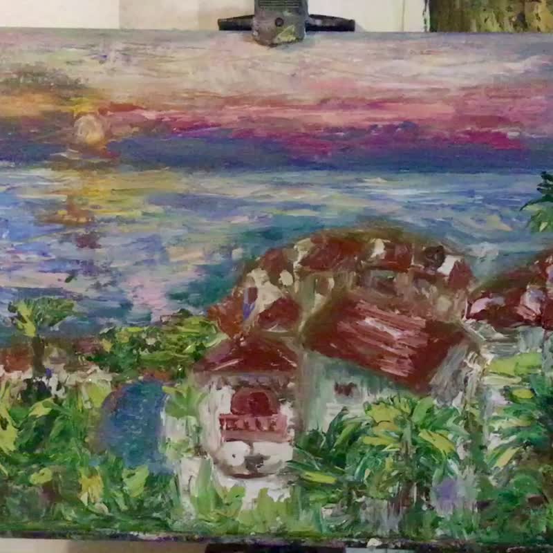 Tenerife canarian islands landscape painting,original oil impasto canvas art - 墙贴/壁贴 - 其他材质 蓝色