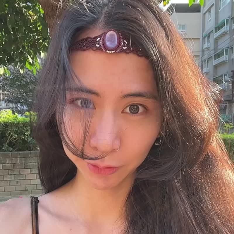 喜迎瑶 Macrame 紫锂云母 蜡线项链 锁骨链 民族风 嬉皮风 手工 - 项链 - 水晶 紫色