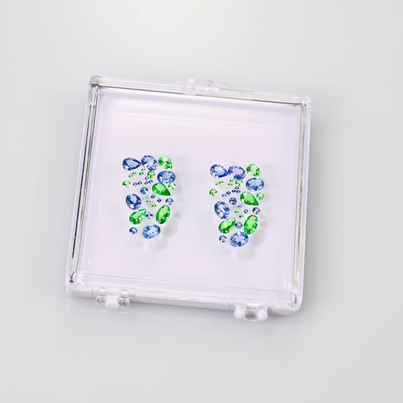 精灵的宝石调色板4.8ct极光系列耳环蓝宝石莎弗莱配石组合 - 耳环/耳夹 - 宝石 蓝色