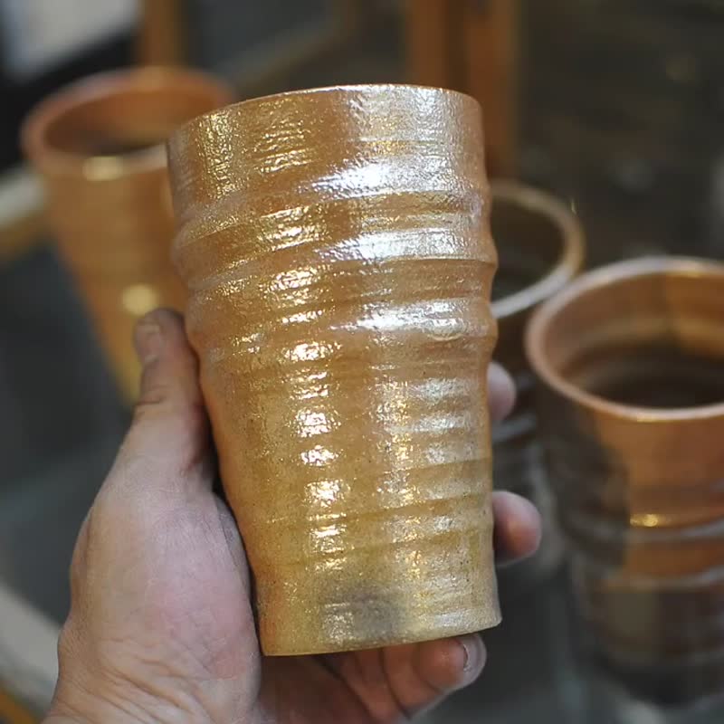 2件套・金色夕阳啤酒杯・啤酒杯・六六型・窑炉变形3级 - 其他杯子 - 陶 橘色