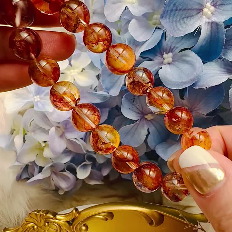 精品高冰体芬达金橘胶花 10.8-11.8mm37.08g 开运招财辟邪挡煞好运 - 手链/手环 - 水晶 红色