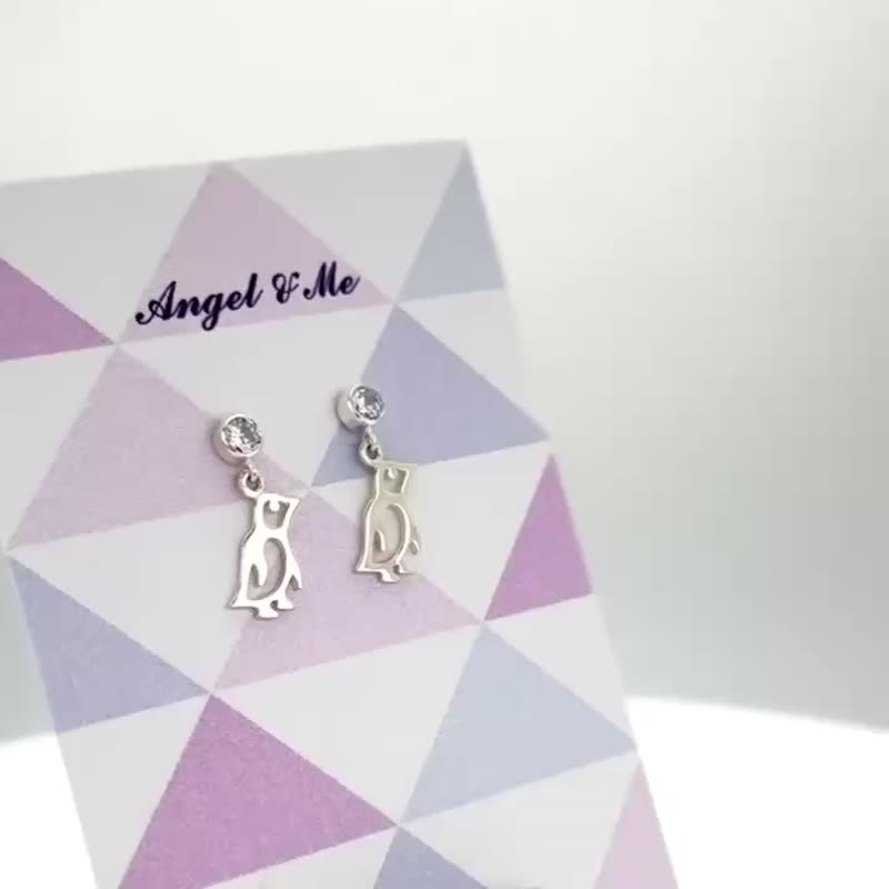 【Angel & Me】幸福 企鹅 s925 纯银 耳环 耳夹 圣诞节 生日礼物 - 耳环/耳夹 - 纯银 银色