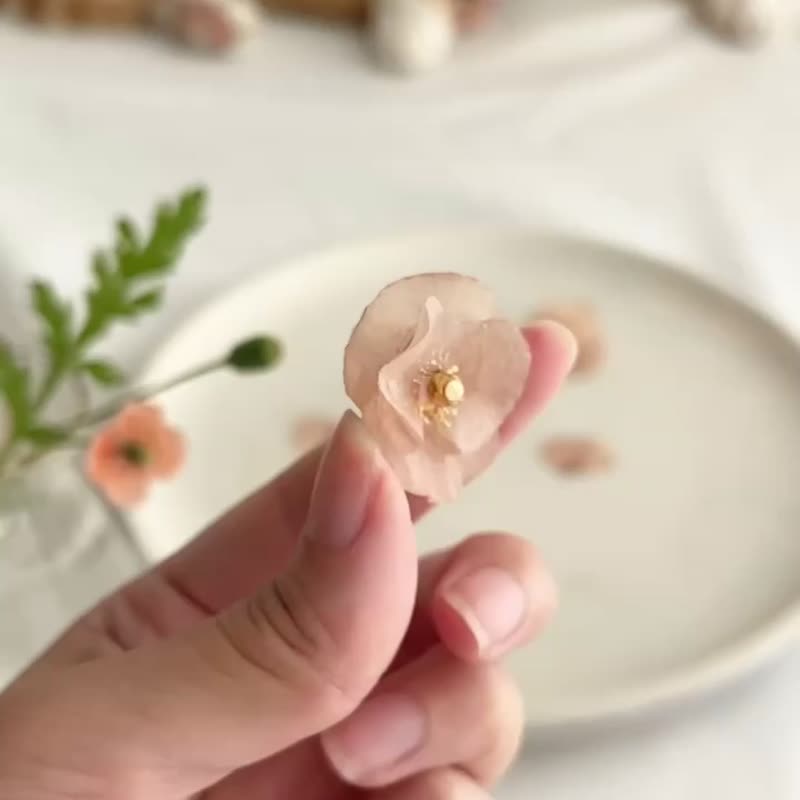 罂粟花, 雏菊精致耳环, 14KGF, 14K金填充, K14金填充, 干燥花 - 耳环/耳夹 - 植物．花 粉红色