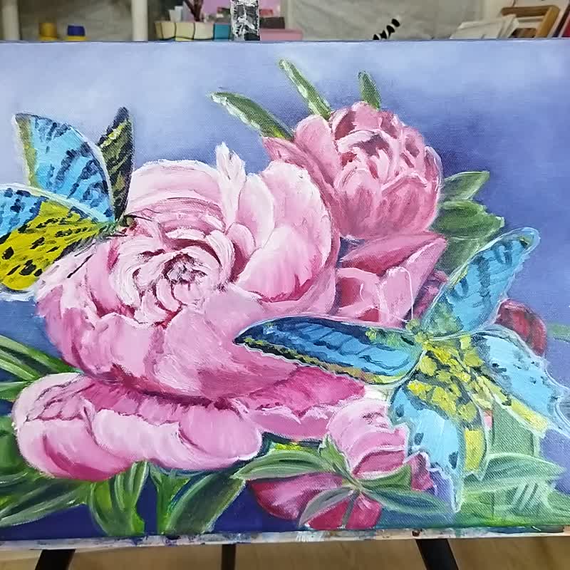 牡丹 油彩画布原创 - 海报/装饰画/版画 - 棉．麻 蓝色