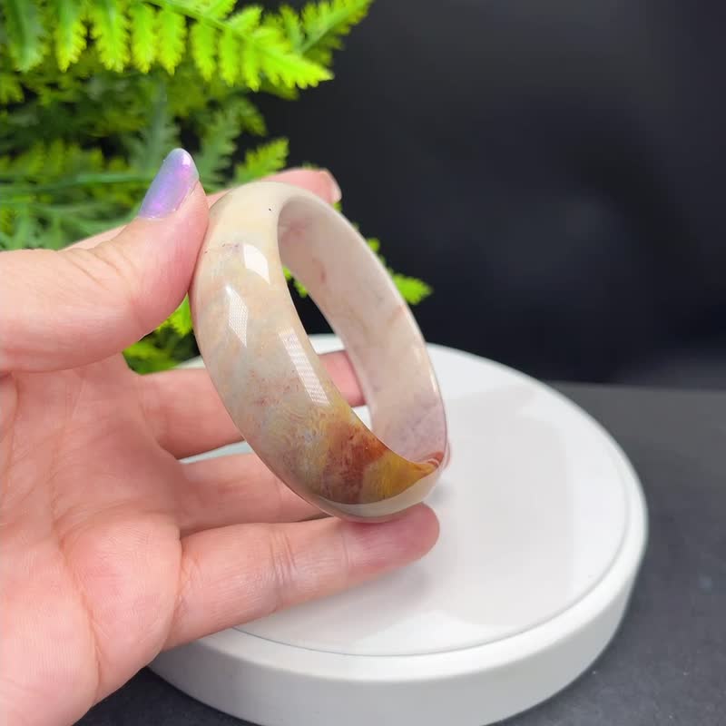 优质 珊瑚玉手镯 56MM 冰润高瓷 橘粉紫 天眼凤尾纹 平安美满吉祥 - 手链/手环 - 玉石 