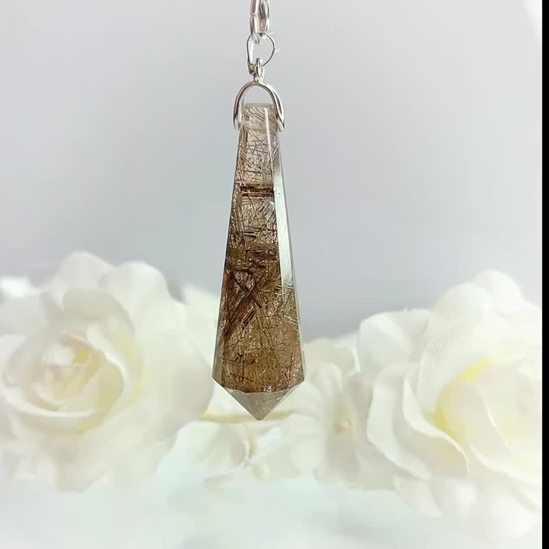 稀有顶级魔鬼发晶 项链 水晶灵摆 吊坠 个性美 金银发晶 魔鬼银发 - 项链 - 水晶 透明