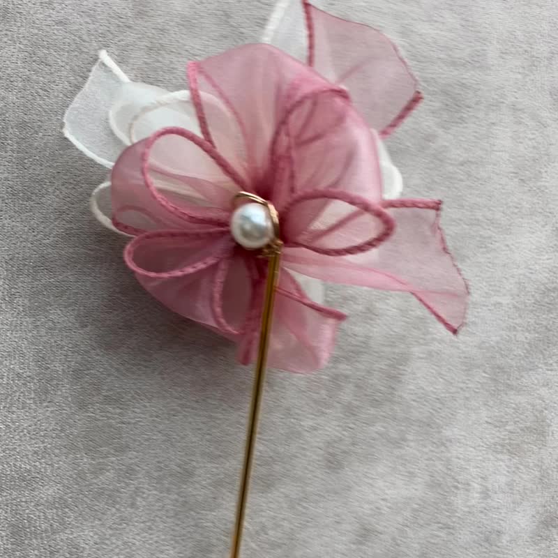 【原创 手工 】粉色 白色 花型 珍珠吊咀 发髻 - 发饰 - 其他人造纤维 粉红色