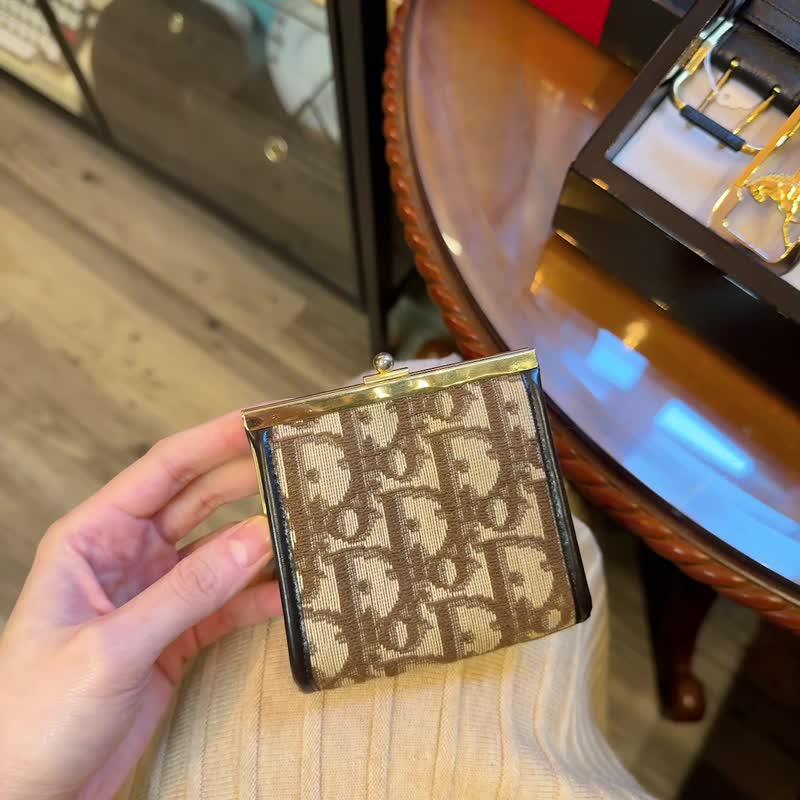 中古 Christian Dior 零钱包 口金包  古董包 钱包 复古包 - 零钱包 - 真皮 咖啡色