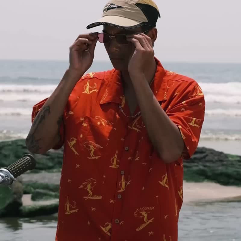 复古夏威夷沙滩恤衫 - 男装衬衫 - 棉 红色