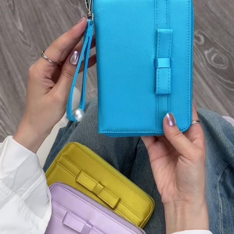 3色缎面蝴蝶结护照夹 可爱又高级 - 皮夹/钱包 - 棉．麻 多色