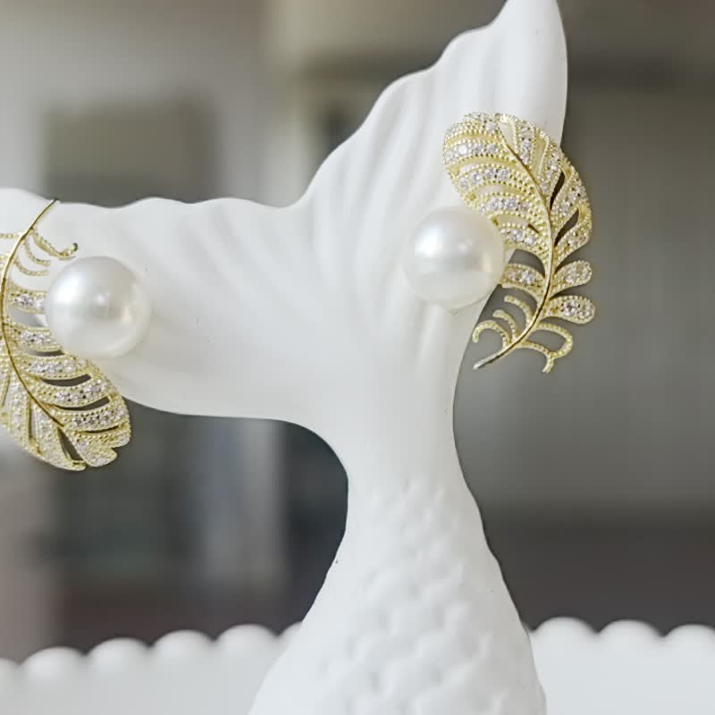 轻羽飞扬 Akoya 海水珍珠 AB款 耳环 - 耳环/耳夹 - 珍珠 白色