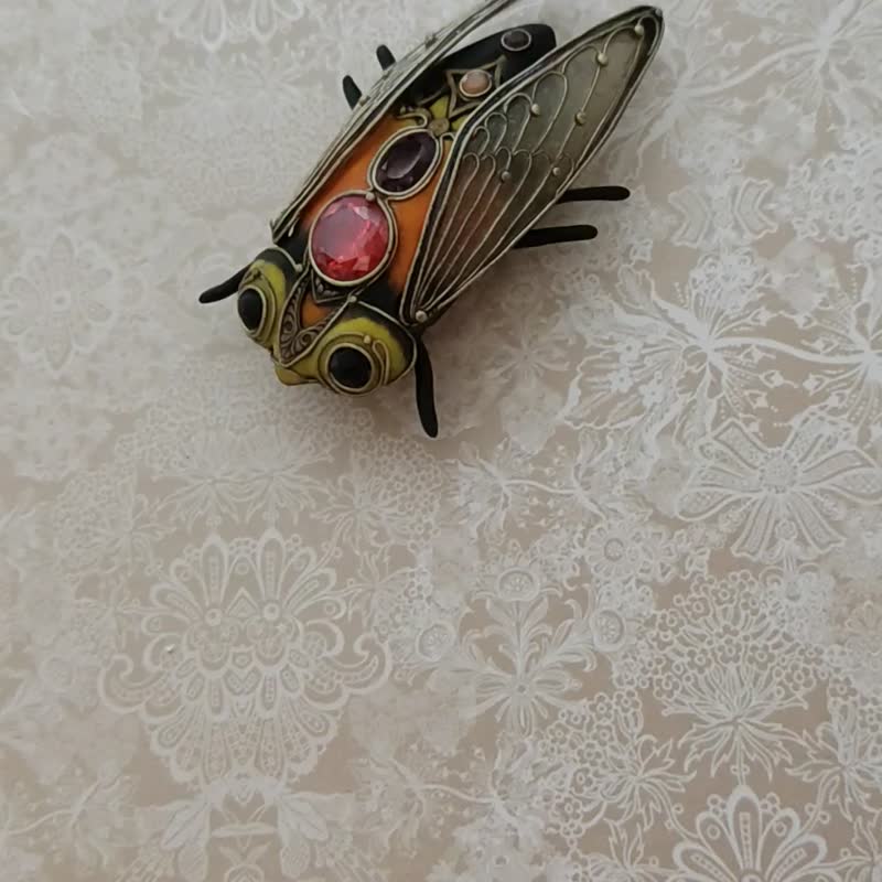 Brooch Cicada, Orange brooch, Brooch pin, Rare vintage cicada brooch - 胸针 - 粘土 橘色