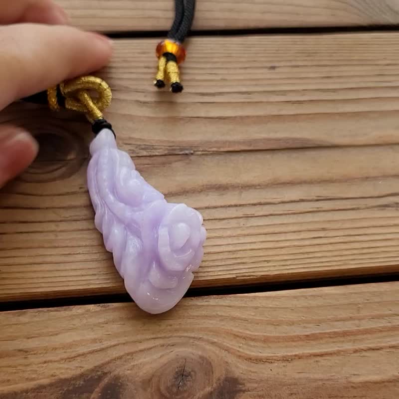亲翠 天然翡翠 冰紫罗兰红紫特色白菜百财花调整式绳链 - 项链 - 玉石 紫色