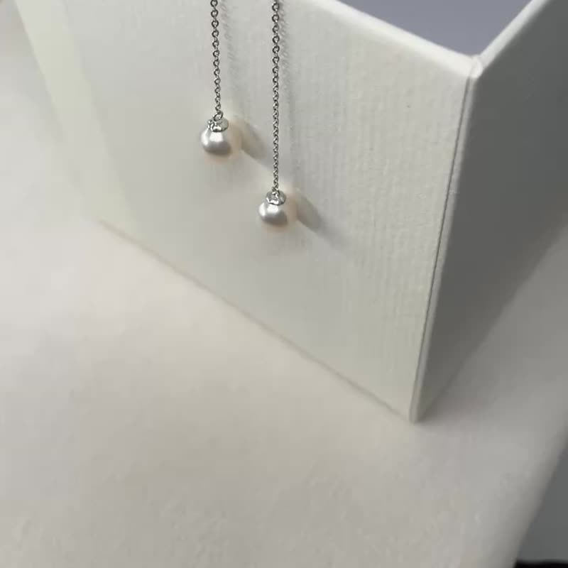 PJ.Akoya珍珠 18K线耳环 - 耳环/耳夹 - 珍珠 