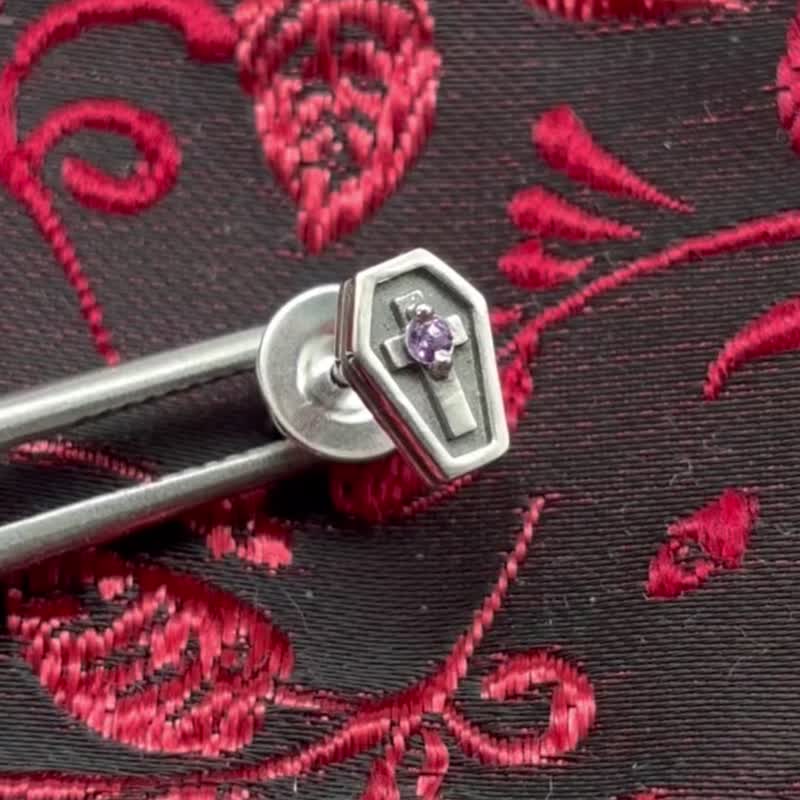 棺木 纯银 925 耳环 紫水晶 日本制 - 耳环/耳夹 - 纯银 银色