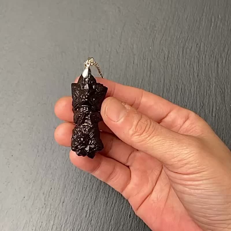 能量原石-天然埃及预言石 上帝沟通石 天机石 925纯银钛钢项链 - 项链 - 水晶 咖啡色