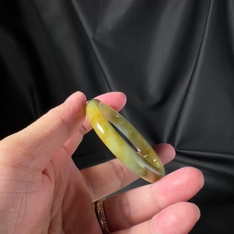 撒拉 | 黄翡飘绿手镯 #16.8 黄加绿 - 手链/手环 - 玉石 橘色