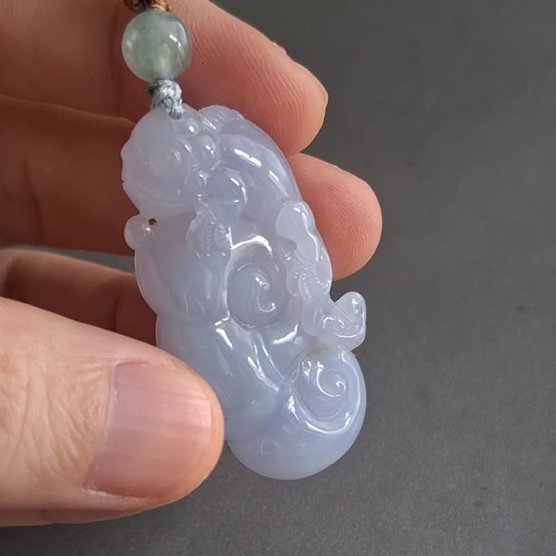 天然缅甸紫翡翠吊坠 | 蜥蜴如意 | A 货翡翠玉器 - 项链 - 玉石 