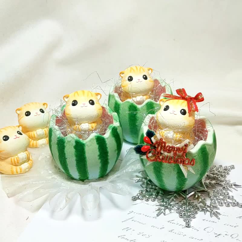 弹跳胖橘猫猫 圣诞装饰款 创意礼盒扩香石 (礼盒 摆饰 可定制化) - 香薰/精油/线香 - 石头 多色