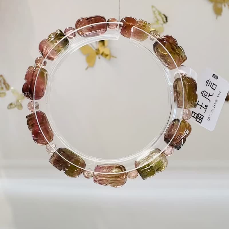 天然双色碧玺招财貔貅18.59g水晶手链旺夫石多功能磁场提升财运 - 手链/手环 - 水晶 多色