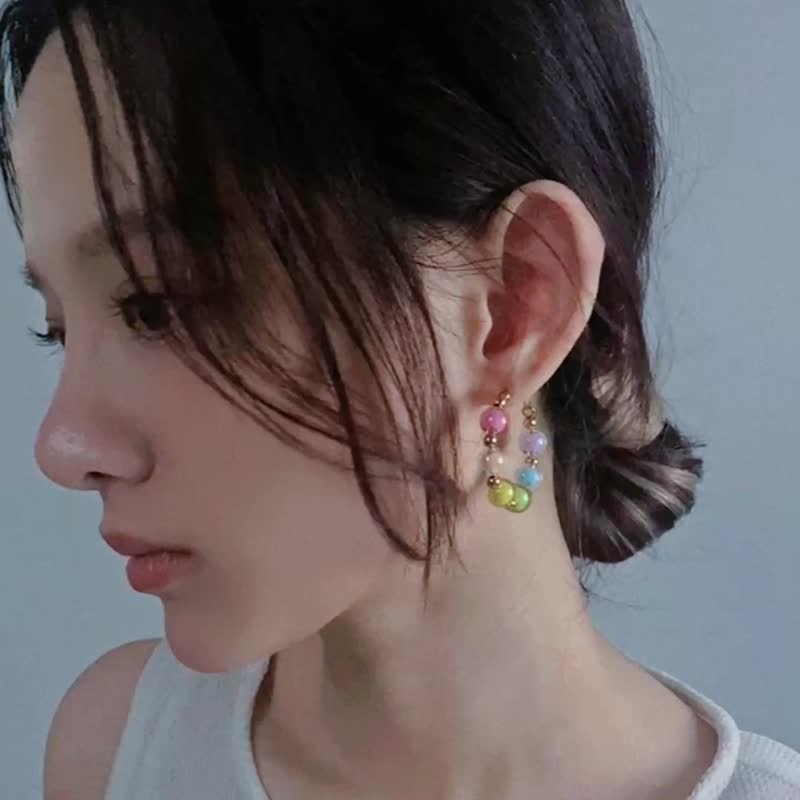 PRIDE 系列 - 彩虹泡泡 * LGBT 游行 彩虹 黄铜 圆球 圈圈 耳环 - 耳环/耳夹 - 铜/黄铜 多色