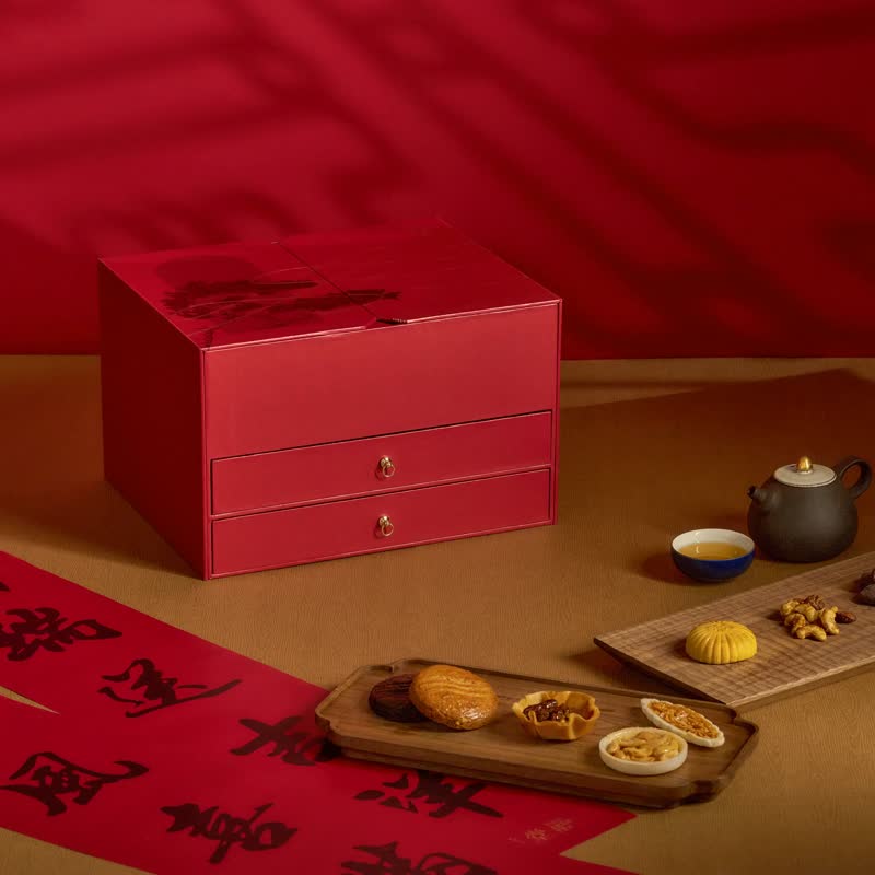 【早鸟预购】禧馔礼盒-茶罐款 国宴级星级台湾茶+独家茶点+春联 - 茶 - 新鲜食材 红色