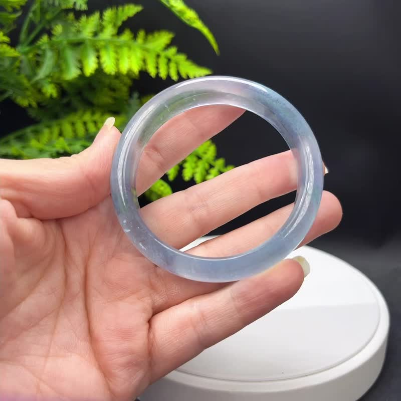 玻璃体海蓝宝手镯 55MM 优质冰透闪片起光 蓝色宝石手环 晶体细腻 - 手链/手环 - 宝石 蓝色