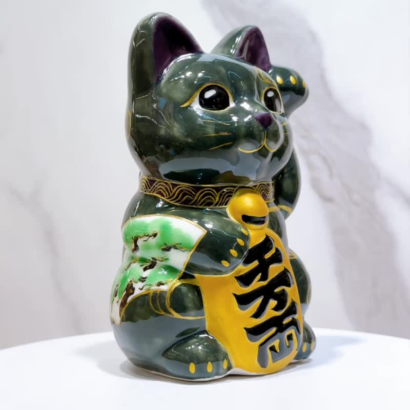 【晶竹迎祥】日本清水烧招财猫 | 色绘 - 松竹梅 千万両 - 摆饰 - 瓷 绿色