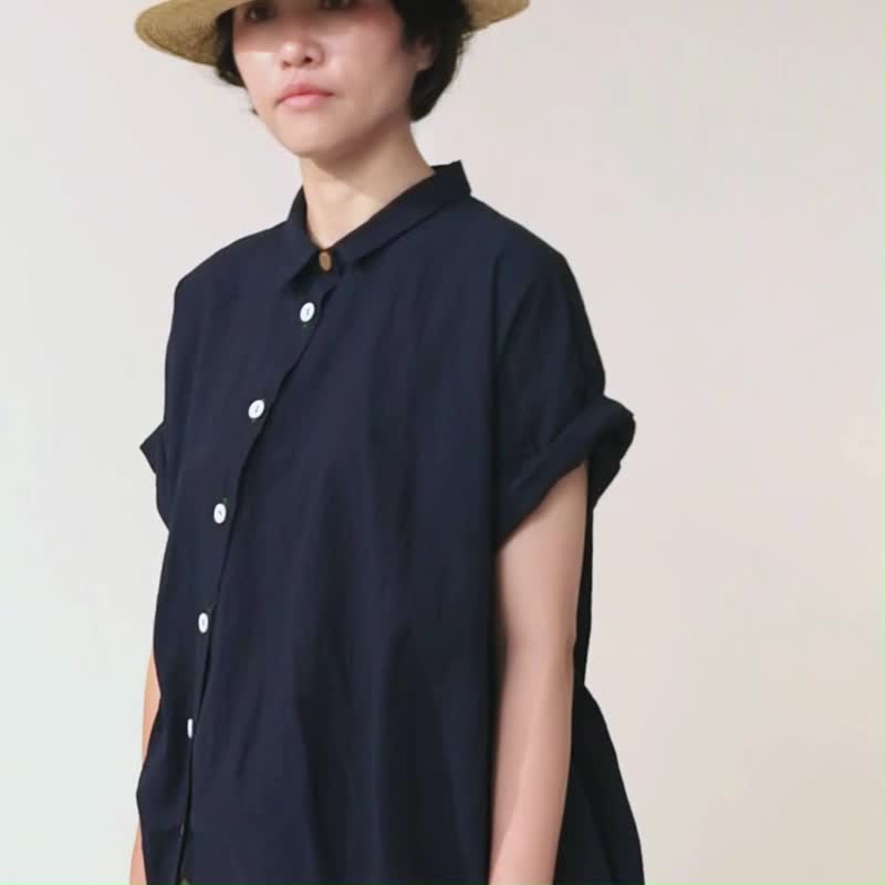 【一再被选中的那一件】 | 微风绉织棉 |折艺不对称开襟衬衫 - 女装衬衫 - 棉 蓝色