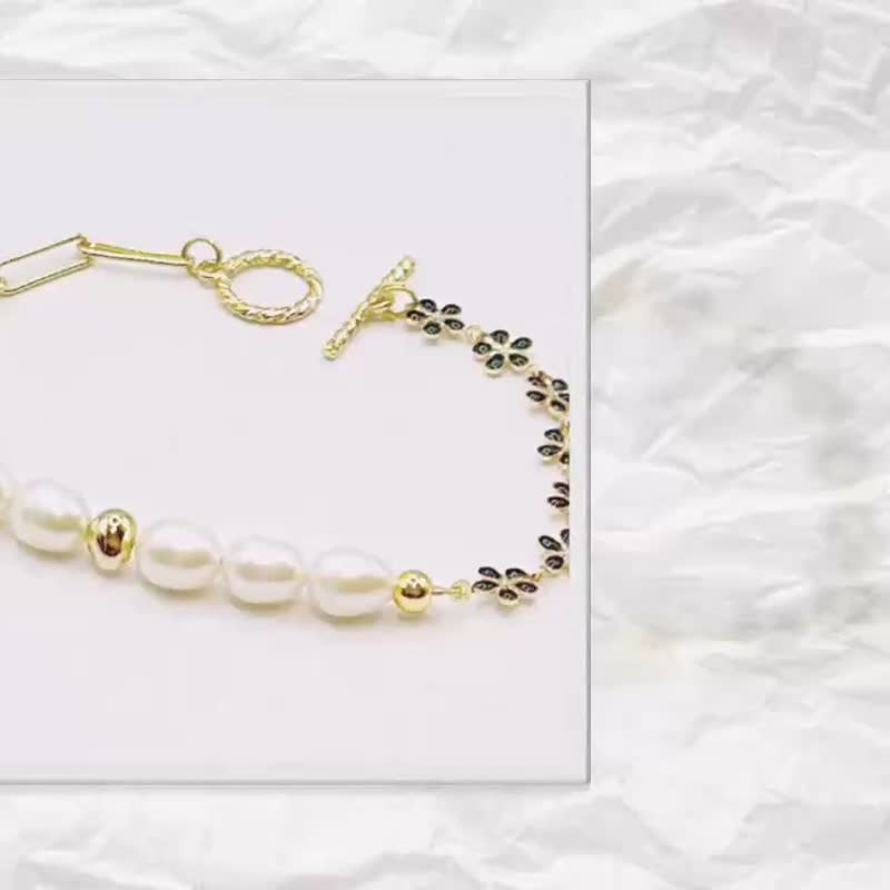 Iris彩虹女神~天使系列天然珍珠造型手链~定制生日礼物推荐 - 手链/手环 - 珍珠 金色