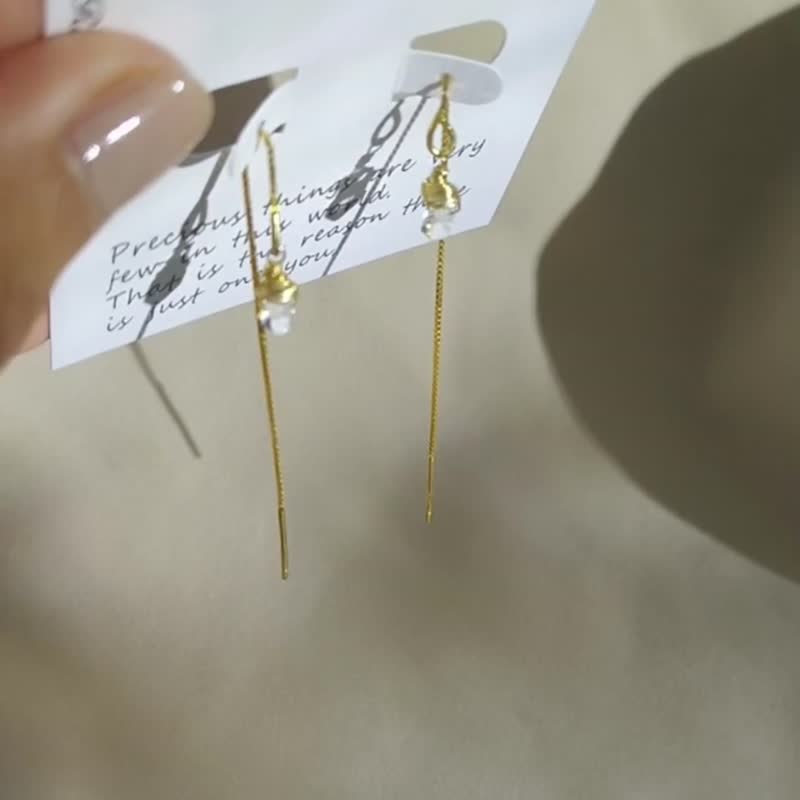 SV925/金 单颗赫基默钻石耳链 Herkimer 闪灵钻 多耳洞 - 耳环/耳夹 - 水晶 透明